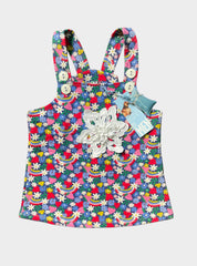 Kids Dungaree Frock  - Multi Colour Flower