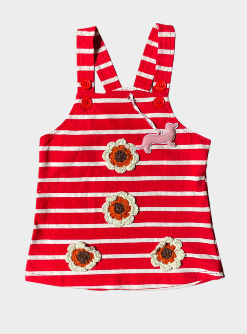 Kids Dungaree Frock   -  Red Flower