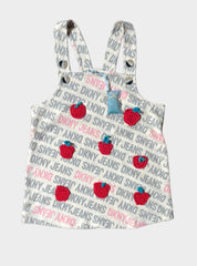 Kids Dungaree Frock   - White Strawberry