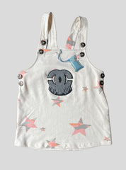 Kids Dungaree Frock   - White Stars