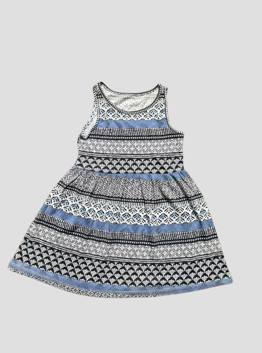 Girls Sleeveless Frock - Dark Grey and Blue Block lines