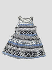 Girls Sleeveless Frock - Dark Grey and Blue Block lines