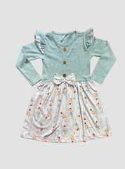 Girls Full Sleeve Frock - Light Grey FS