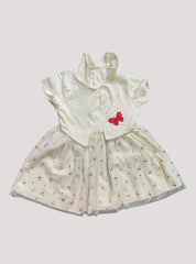 Girls Half Sleeve Frock - Light Yellow and Red Butterfly