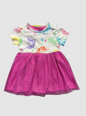 Girls Half Sleeve Frock - White with rose unicorn