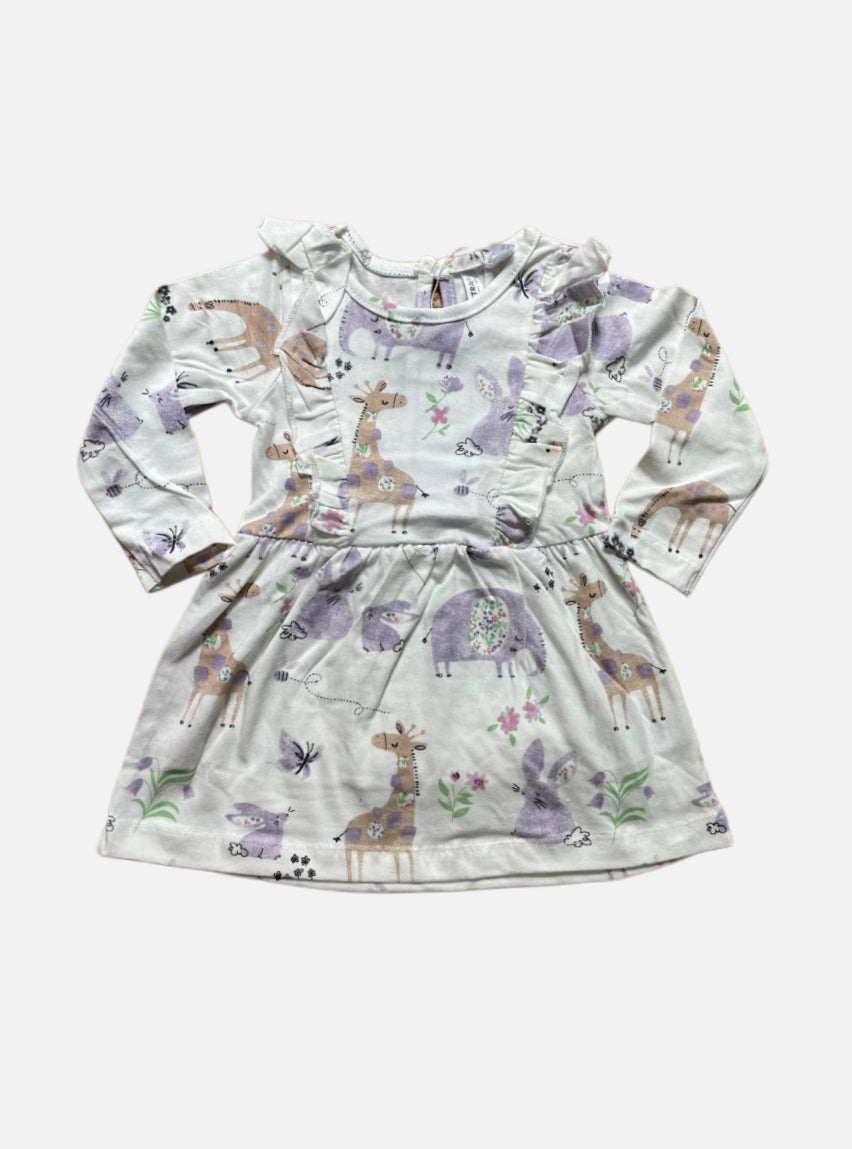 Kids Full Sleeve Frock - White Rabbit Giraffe