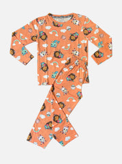 Kids Full Sleeve T-Shirt and Pant - Orange Cat Girl Rainbow