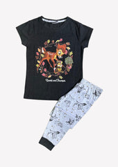 Kids Half Sleeve T - Shirt Pant Set - Black Deer