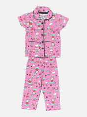 Kids Half Sleeve T - Shirt Pant Set - Pink Heart Cat