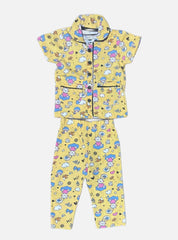 Kids Half Sleeve T - Shirt Pant Set - Yellow Heart Cat