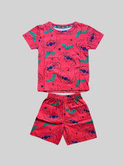 Kids Tee Shorts Set -   Red stitch