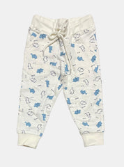 Kids Loopknit Pant - white & Blue Dinosaur