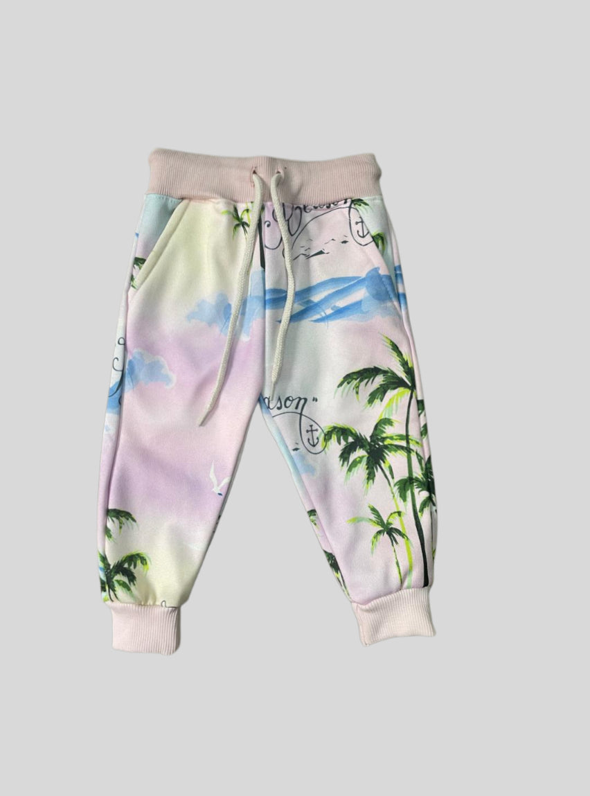 Kids Loopknit Pant - Pink Coconut Tree