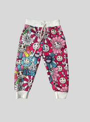 Kids Loopknit Pant - Pink Smiley Flower