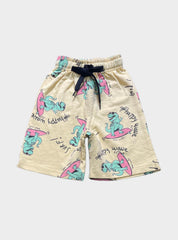 Kids Loopknit Shorts (5 - 6 Years) - Yellow Happy Wave Crocodile