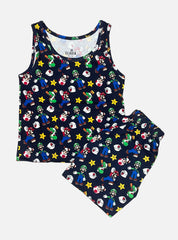 Kids Sleeveless T - Shirt Shorts Set - Black Super Mario