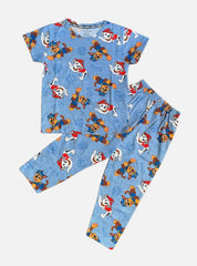 Kids T-Shirt Pant Set - Blue Fire Doggy's