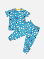 Kids T-Shirt Pant Set - Blue Green Base Goat