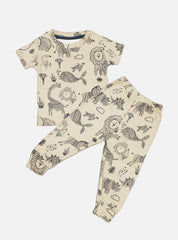 Kids T-Shirt Pant Set - Brown Base Wild Animals