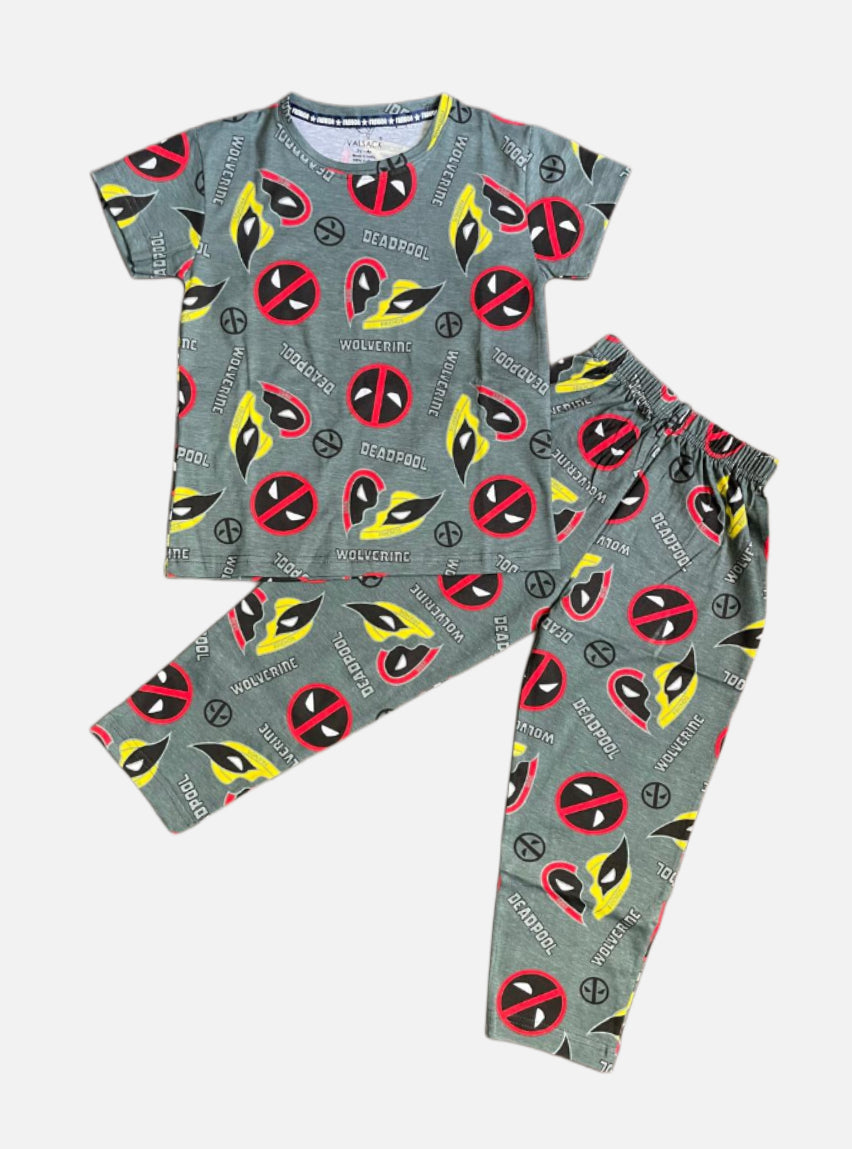 Kids T-Shirt Pant Set - Light Sage Dead pool Wolverine