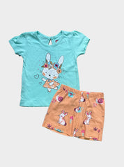 Kids T - Shirt & Shorts - Green Girls design