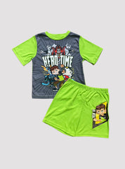 3 - 4 Years Kids T - Shirt & Shorts -Green Grey Herd Time