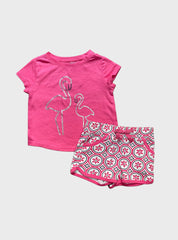 9 - 12 Months Kids T - Shirt & Shorts - Pink Flamingo