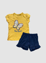 6 - 12 Months Kids T - Shirt & Shorts - Yellow Butterfly design