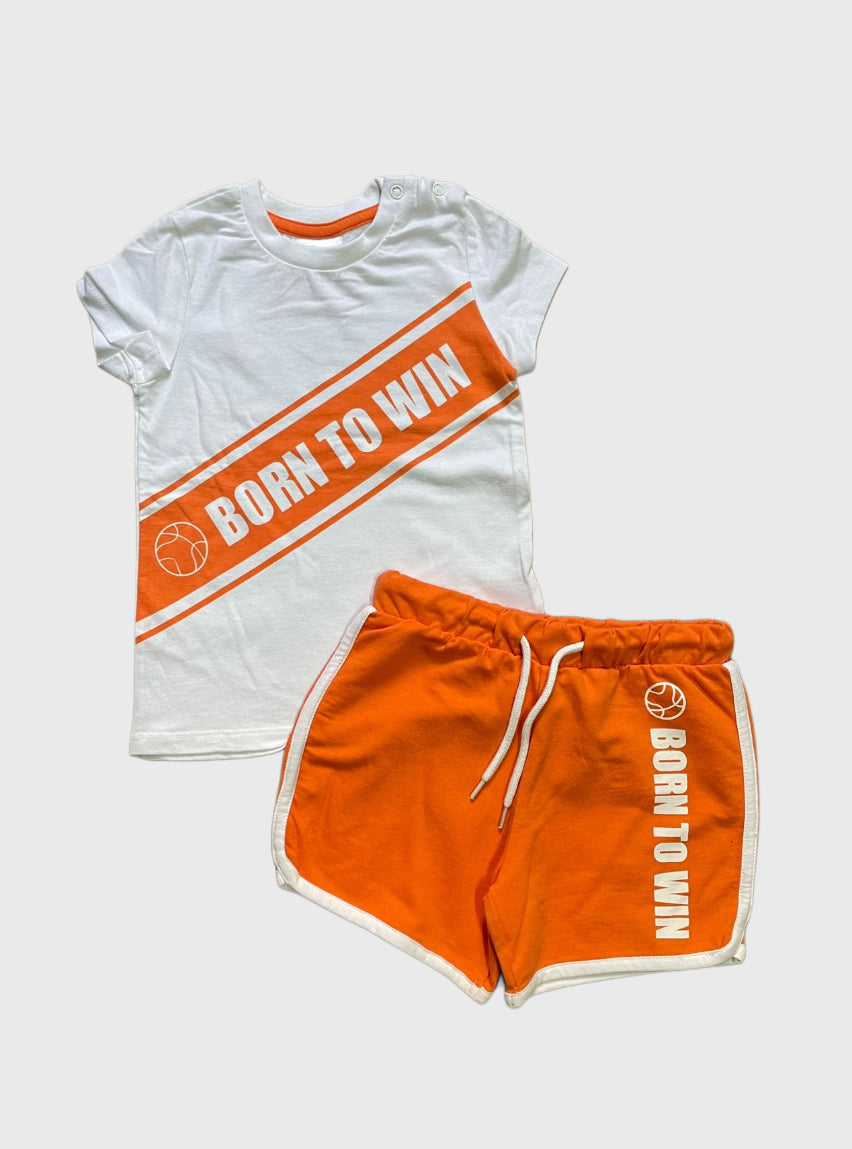 Kids T - Shirt & Shorts Orange Born To Win