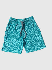 Kids loopknit shorts - Green leaves blue