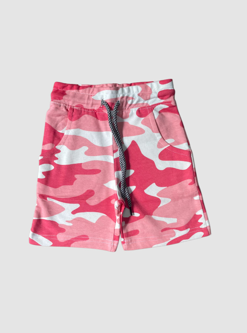 Kids loopknit shorts - pink military print
