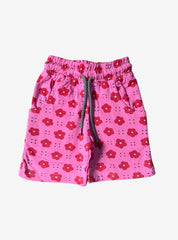 Kids loopknit shorts - red floral on pink