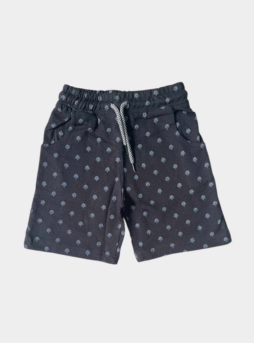 Kids loopknit shorts - tiny white motif black