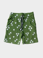 Kids loopknit shorts - white hearts green