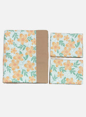 King Size Border Bedspread - Green Base Orange Flower Brown Border