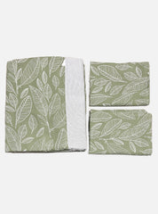 King Size Border Bedspread - Green White Leaf Gray Border