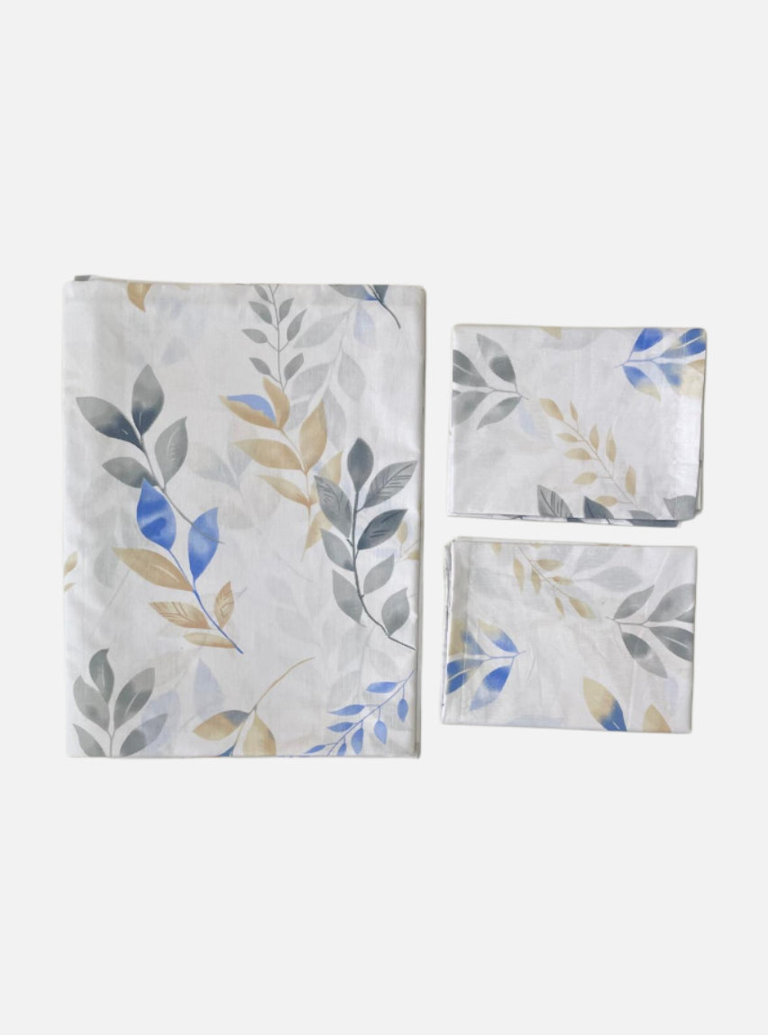 King size Full Bedspread - White Base Navy Blue Leaf