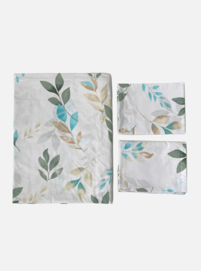 King size Full Bedspread - White Base Sky Blue Leaf