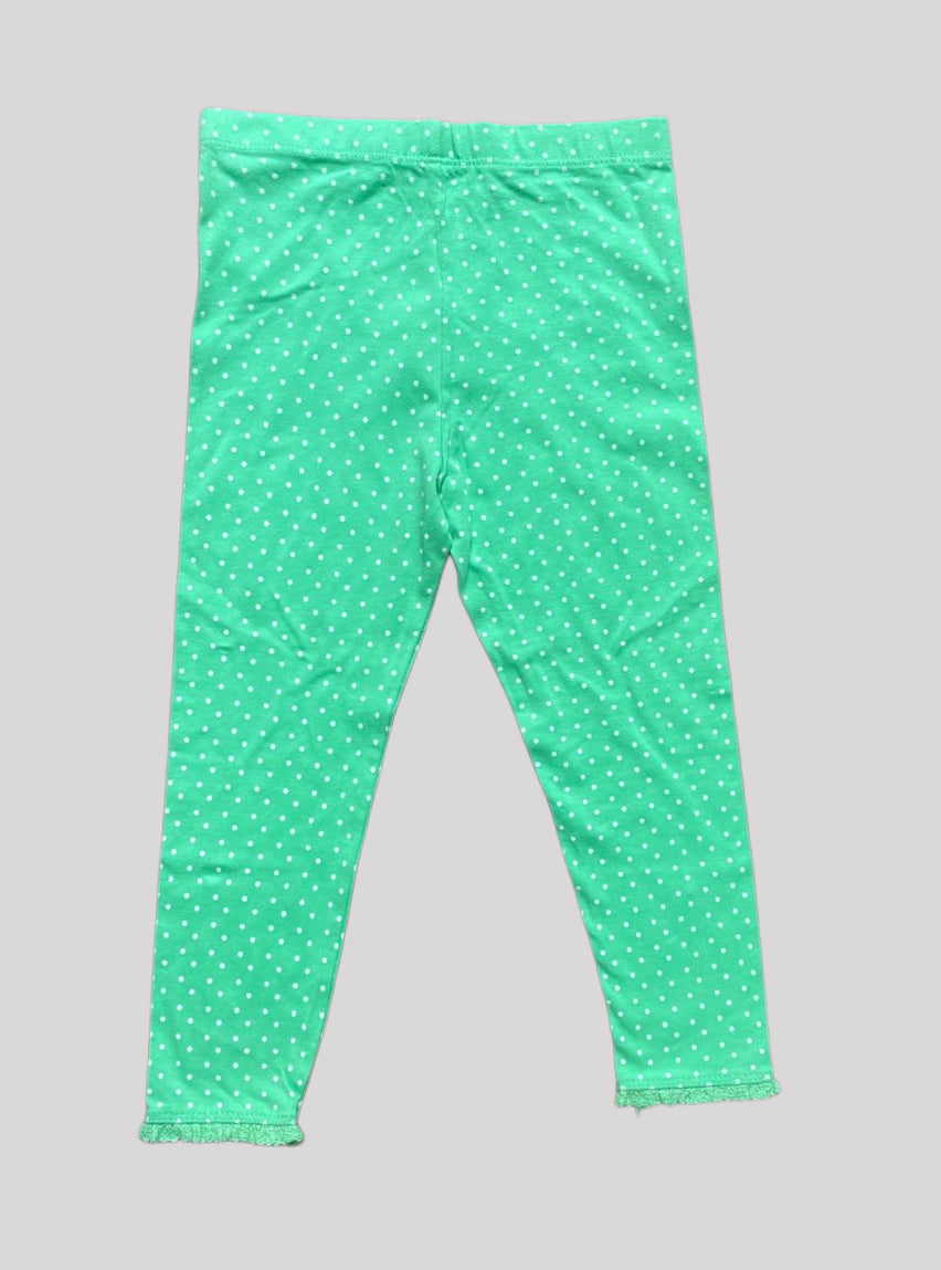 Girls Leggings 2 - 3 Years - Green and White Dots