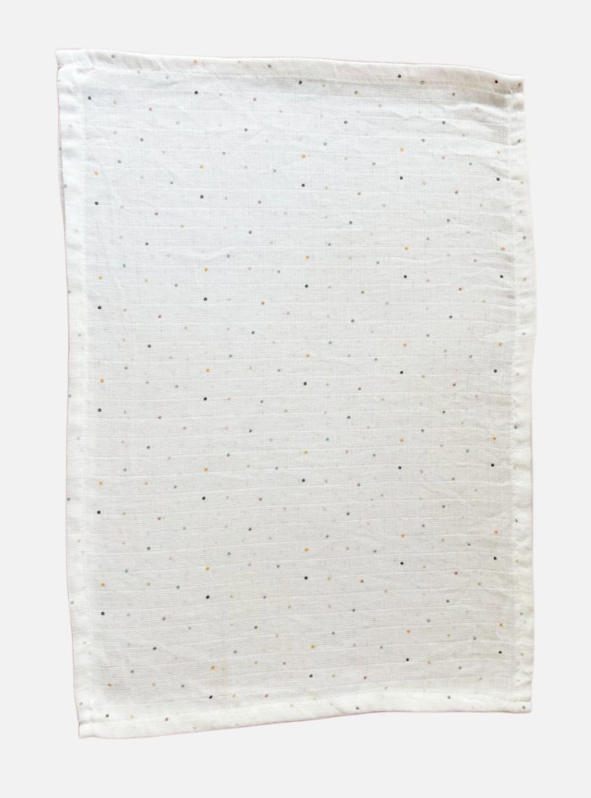 Muslin Handkerchief- White Base Multi Colours Dots