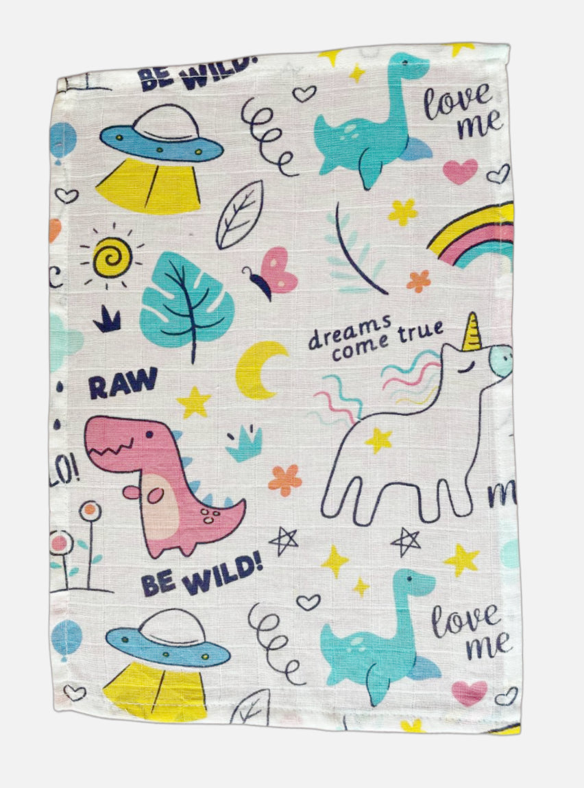 Muslin Handkerchief- White Base Painting Animals
