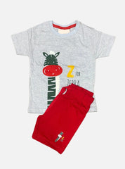 Boys Tee Shorts Set - Light Gray Zebra Red