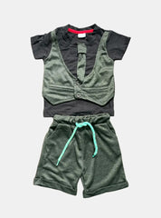Coat Shorts Set - Black Green Small Check