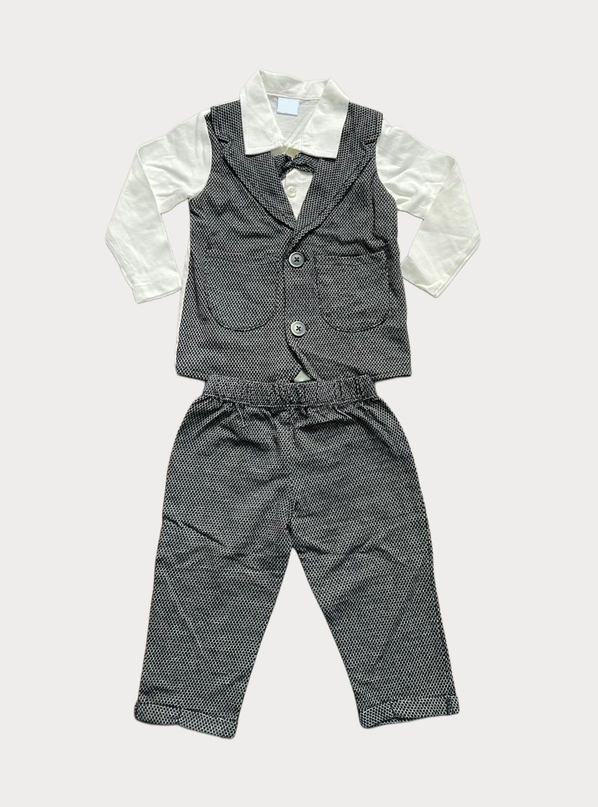 Coat Pant Set - White Black Dots
