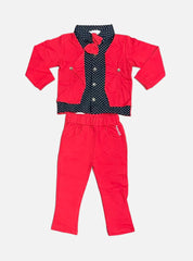 Coat Pant Set - Red Dark Blue White Dots