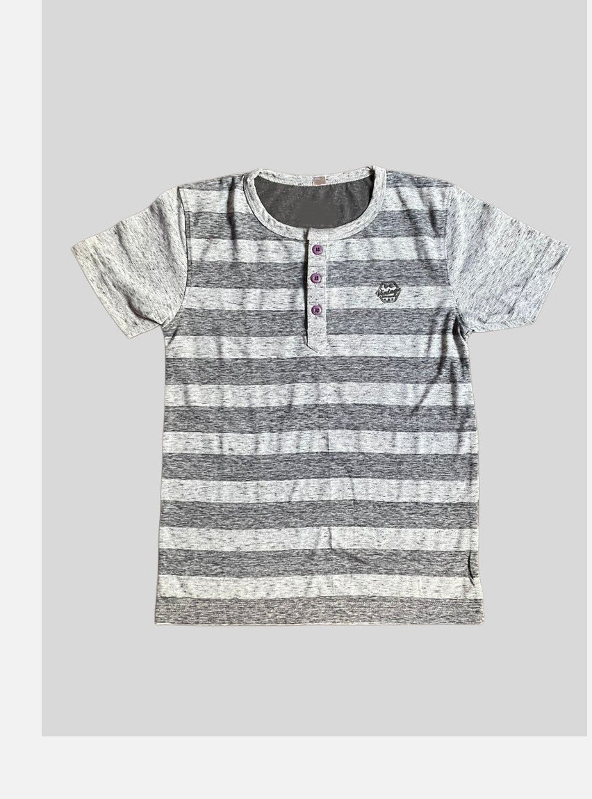 Boys T-Shirt ( 8 - 10 Years) - Black Gray Stripe