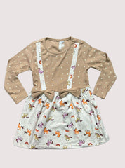 Girls Full Sleeve Frock - Light Brown and White  Dots