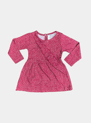 Kids Full Sleeve Frock - Maroon White Dots