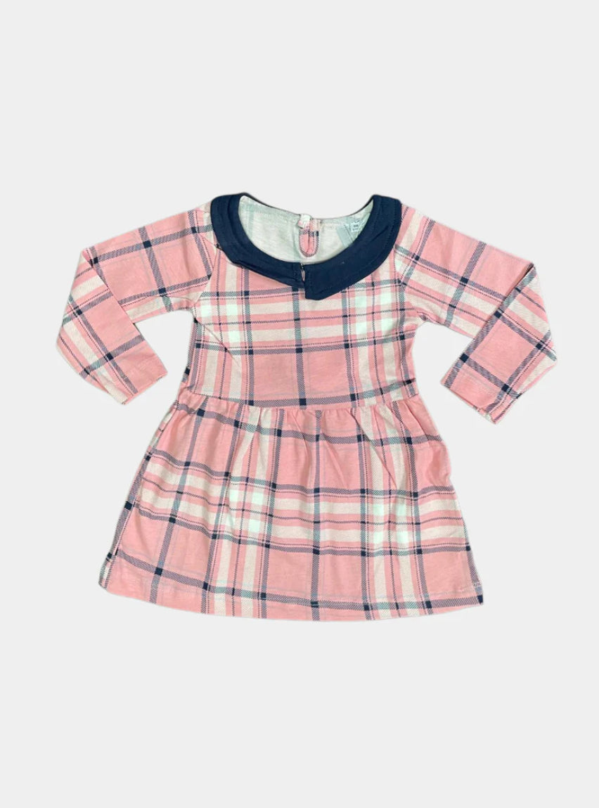 Kids Full Sleeve Frock - Pink Navy Blue White Check