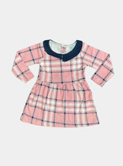 Kids Full Sleeve Frock - Pink Navy Blue White Check